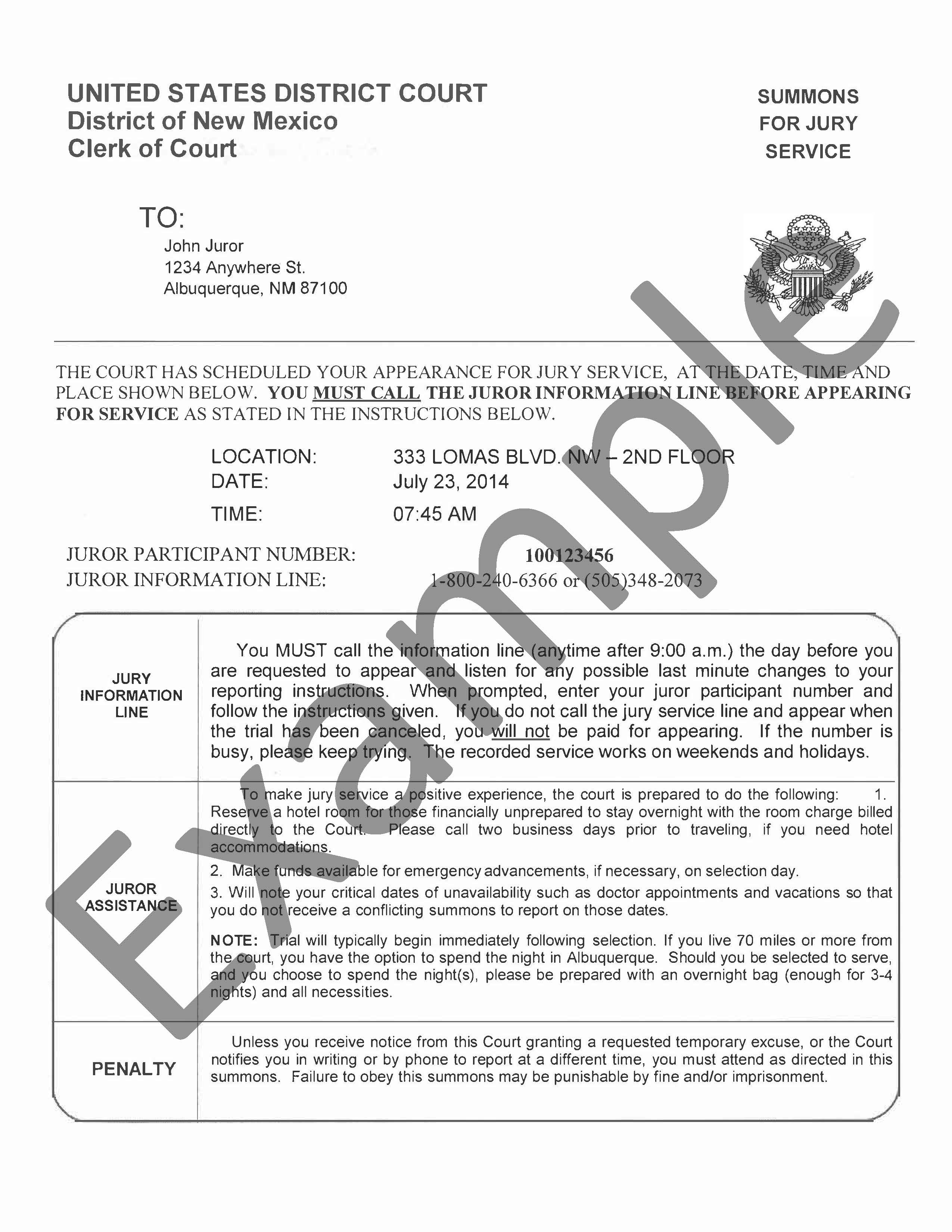 Juror Information District Of New Mexico United States District Court Juror Information District Of New Mexico United States District Court